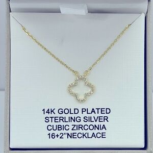 RACHEL ZOE, CLOVER PENDANT NECKLACE,925 STERLING SILVER (STAMPED) CUBIC ZIRCONIA